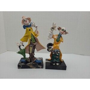 Lot 2 Clown Figurine Fontanini Depose Italy Magician Umbrella 9"